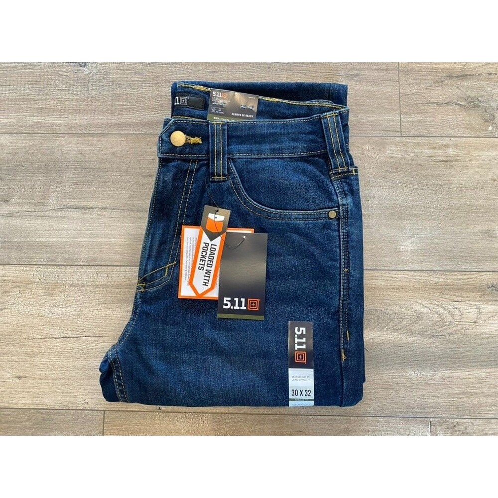 5.11 Tactical Men's Straight Jeans - Dark Indigo with Gold Stitching